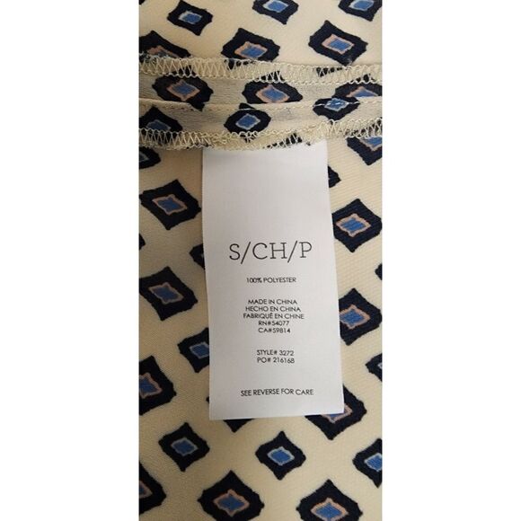 Cabi Cleo Diamond Print Tunic Semi-SheerTank Top Size M Color Blue/Cream - Picture 6 of 7